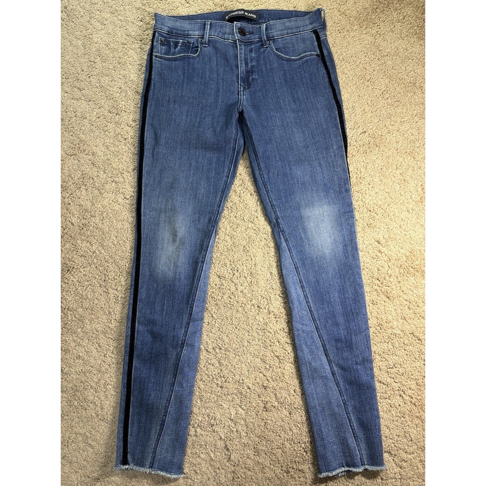 Express Jeans Women 6/6R Skinny Ankle Mid-Rise Stretch Blue Denim Raw Hem Preppy